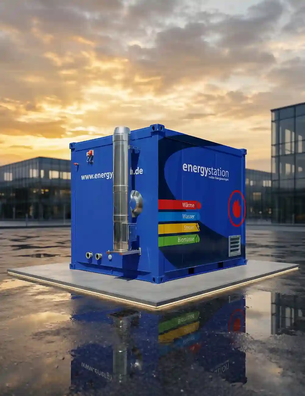 Mobile Heizzentrale von energystation zur Notheizung und Baubeheizung in München.