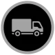 Ein kreisförmiges Icon mit einem dicken grauen äußeren Ring, einem soliden schwarzen inneren Kreis und einem stilisierten grauen Lieferwagen (LKW) im Profil in der Mitte.